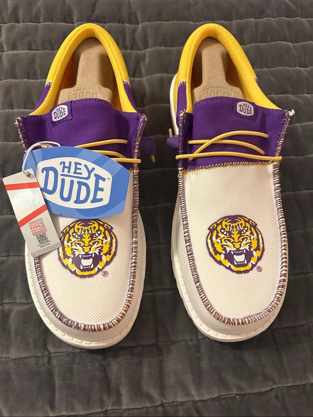 Hey Dude Men’s LSU Canvas Slip-On Loafers with Purple & Yellow Accents
